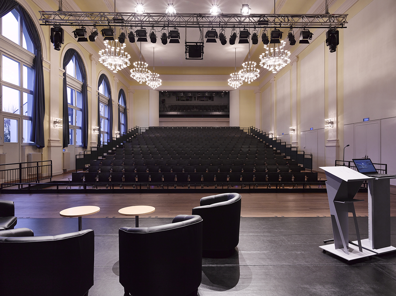 Interior of Kultur & Kongresshaus Aarau prepared for a conference session